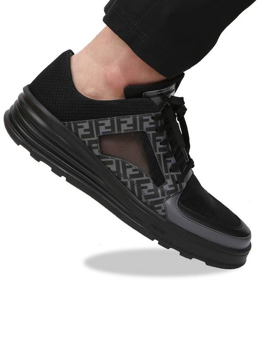 FF Pattern Leather Trainer Low Top Sneakers Black - FENDI - BALAAN.