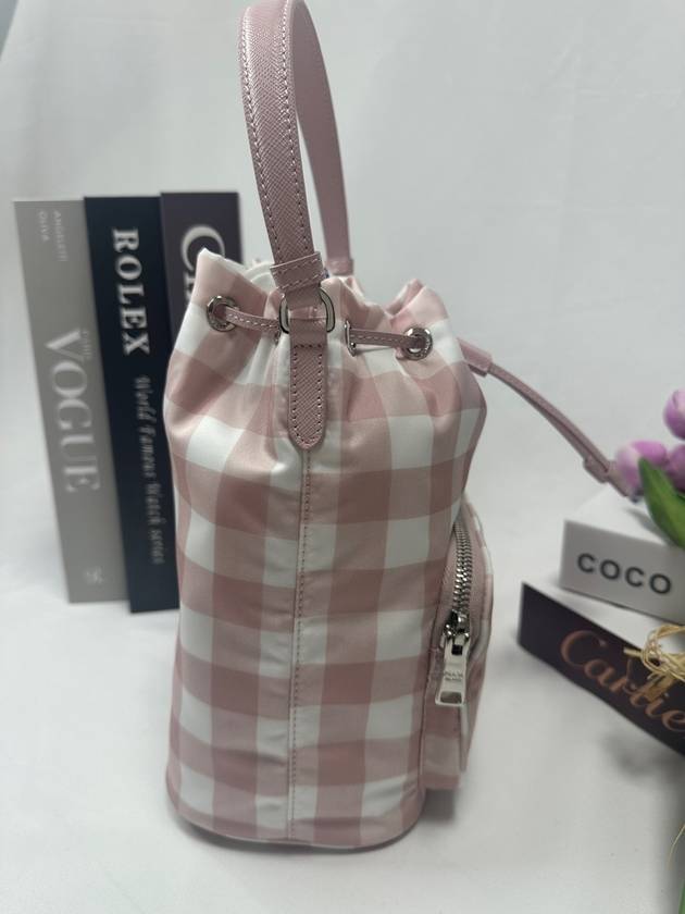 Re Nylon Pink Check Bucket Bag Mini 1BH038 - PRADA - BALAAN 7