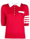 Cotton Hector Pointelle 4-Bar Polo Shirt Red - THOM BROWNE - BALAAN.