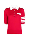 Cotton Hector Pointelle 4-Bar Polo Shirt Red - THOM BROWNE - BALAAN 1