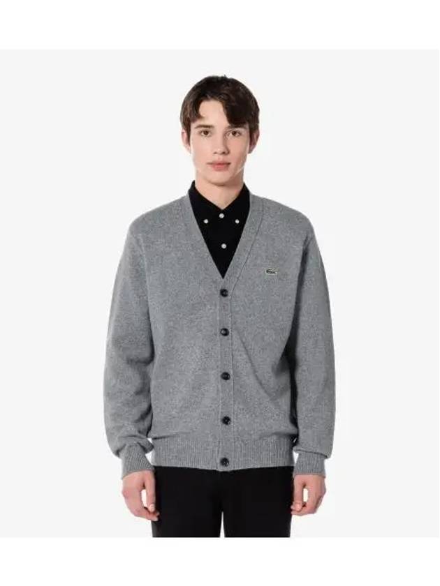 Men's Basic V-Neck Cardigan Melange Grey - LACOSTE - BALAAN 2