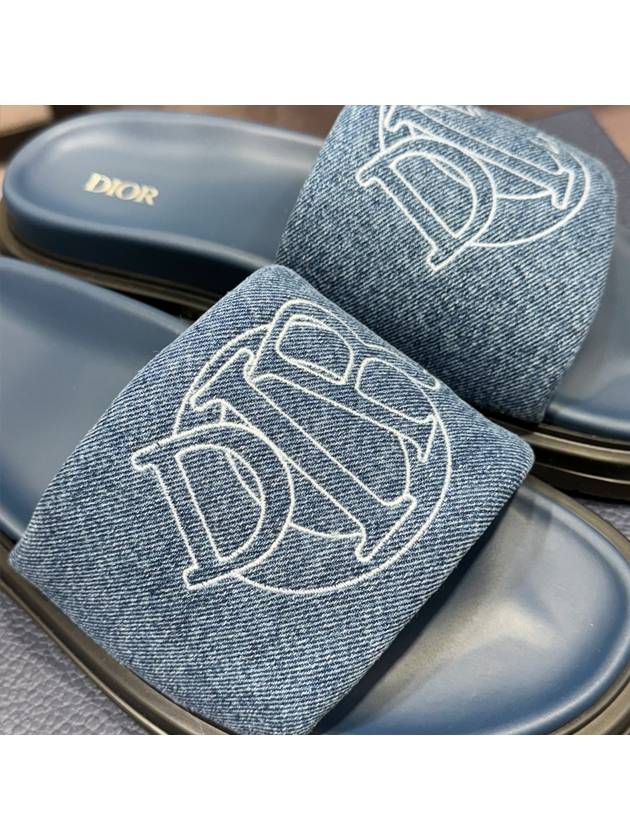 Blue Quilted Denim Aqua Mule Slippers - DIOR - BALAAN 3