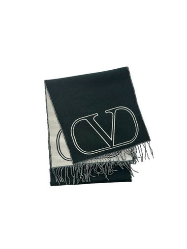 V Logo Jacquard Muffler Dark Green - VALENTINO - BALAAN 1