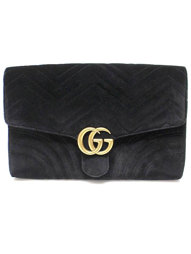 498079 Black velvet matelass chevron gold plated GG Marmont clutch - GUCCI - BALAAN 1