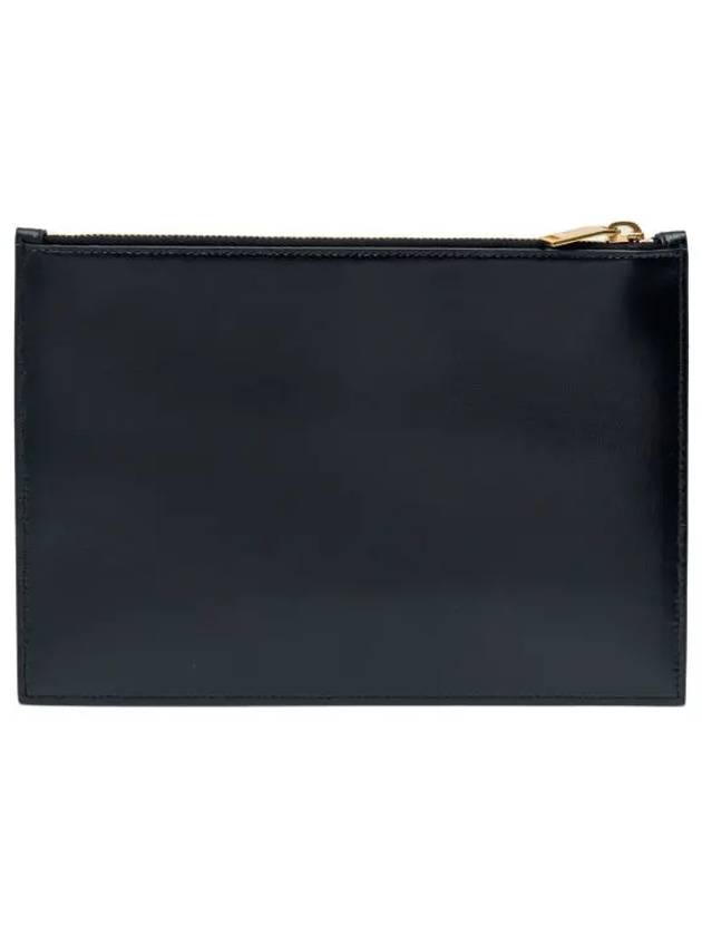 Logo Medium Leather Clutch Bag Black - SAINT LAURENT - BALAAN 4