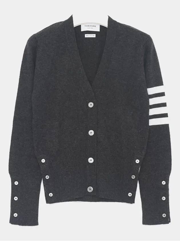 4-Bar V-Neck Cashmere Cardigan Dark Grey - THOM BROWNE - BALAAN 4