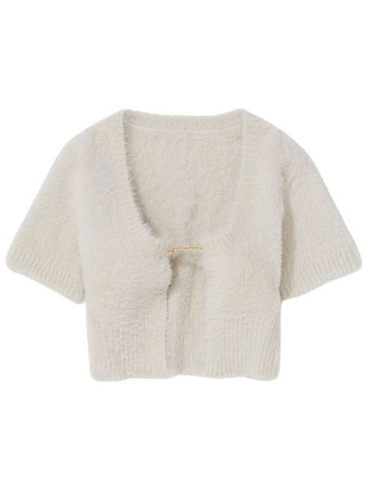 La Maile Neve Logo Charm Fluffy Crop Cardigan Offwhite - JACQUEMUS - BALAAN 2