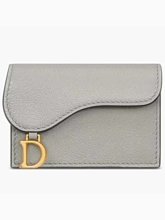 Saddle Bloom Goatskin Flap Card Wallet Grey - DIOR - BALAAN 2