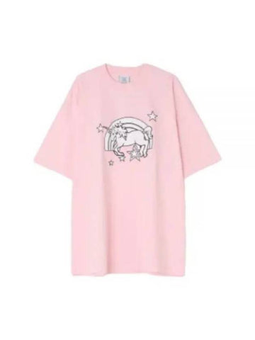 Overfit Unicorn Rainbow Print Short Sleeve T-Shirt Pink - VETEMENTS - BALAAN 1