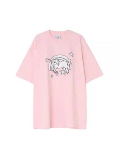 Overfit Unicorn Rainbow Print Short Sleeve T-Shirt Pink - VETEMENTS - BALAAN 1