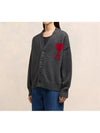 Heart Logo V Neck Wool Cardigan Heather Grey - AMI - BALAAN 5