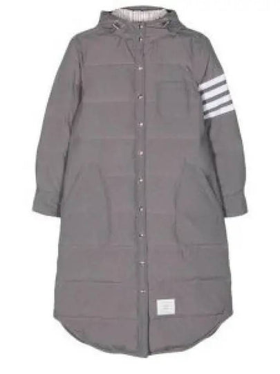 Downfilled Ripstop Classic 4 Striped Hoodie Down Long Padding Grey - THOM BROWNE - BALAAN 2