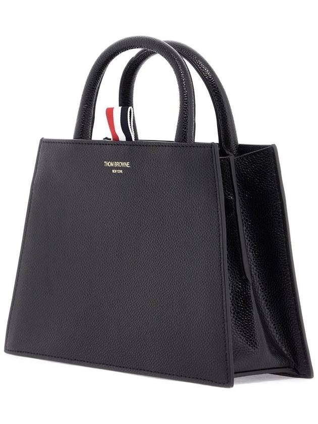 Pebble Grain Leather Mini Trapezoid Tote Bag Black - THOM BROWNE - BALAAN 4