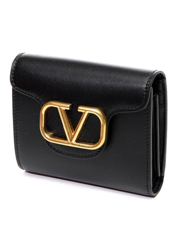 V Logo Half Wallet Black - VALENTINO - BALAAN 1