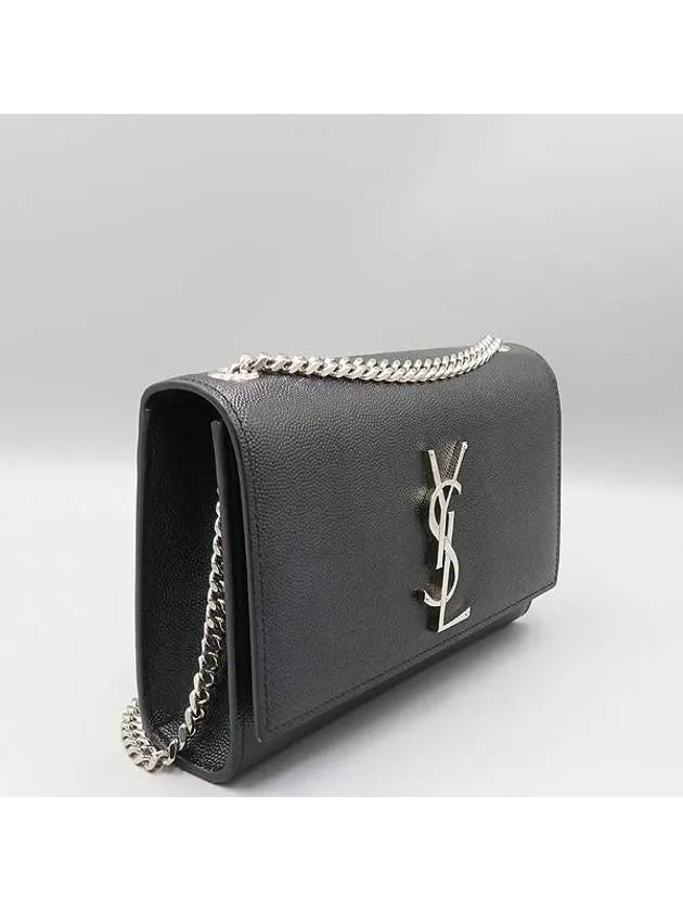 469390 Black Caviar Skin Silver YSL Monogram Kate Satchel Chain Small Shoulder Bag - SAINT LAURENT - BALAAN 3