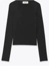 Crew Neck Cashmere Wool Silk Knit Top Black - SAINT LAURENT - BALAAN 2