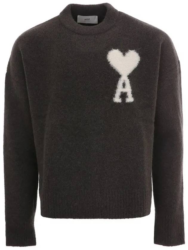 Intarsia Logo Crewneck Knit Top Dark Grey - AMI - BALAAN 2