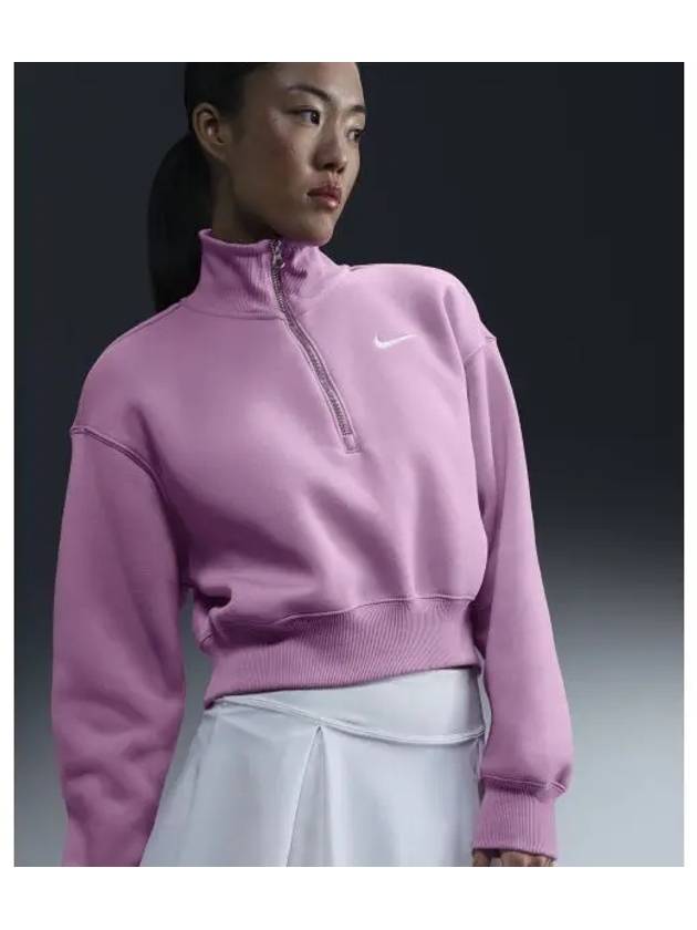 NSW Phoenix Fleece Half Zip Crop Sweatshirt Beyond Pink - NIKE - BALAAN 2