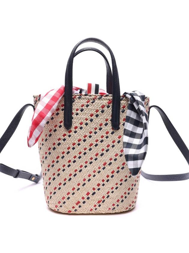 Basket Raffia Stripe Embroidery Gingham Oxford Scarf Tote Bag Natural - THOM BROWNE - BALAAN 3