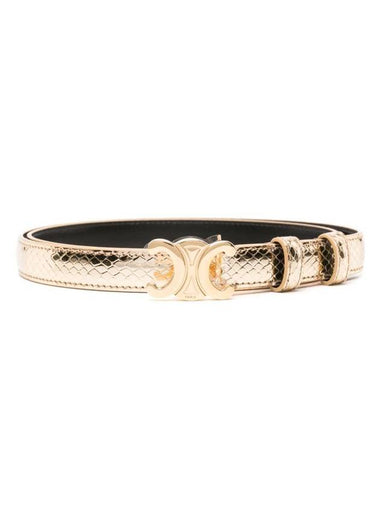 Snakeskin Effect Leather Belt Gold - CELINE - BALAAN 1