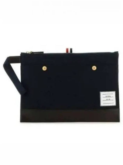 Snap Pocket Cotton Canvas Pouch Clutch Bag Navy - THOM BROWNE - BALAAN 2