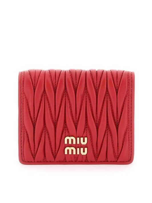 Matelasse Leather Half Wallet Red - MIU MIU - BALAAN 1