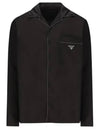 Embroidered Logo Pocket Silk Long Sleeve Shirt Black - PRADA - BALAAN 2