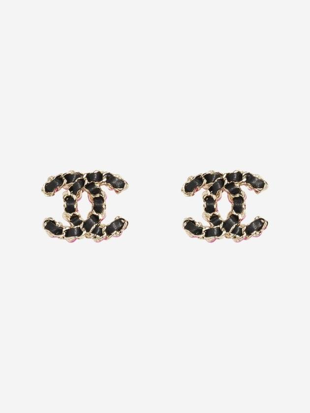 Stud Metal Calfskin Earrings Gold Black - CHANEL - BALAAN 2