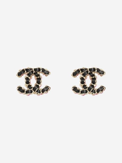 Stud Metal Calfskin Earrings Gold Black - CHANEL - BALAAN 2