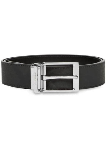 Reversible Checked Leather Belt Charcoal Silver - BURBERRY - BALAAN 1