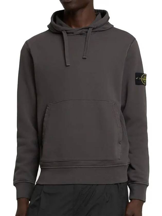 6100045 Organic Cotton Fleece Drawstring Hoodie Charcoal - STONE ISLAND - BALAAN 4