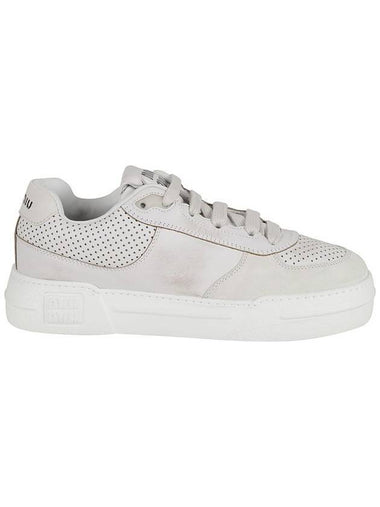 Bleached Leather Suede Low Top Sneakers White - MIU MIU - BALAAN 1