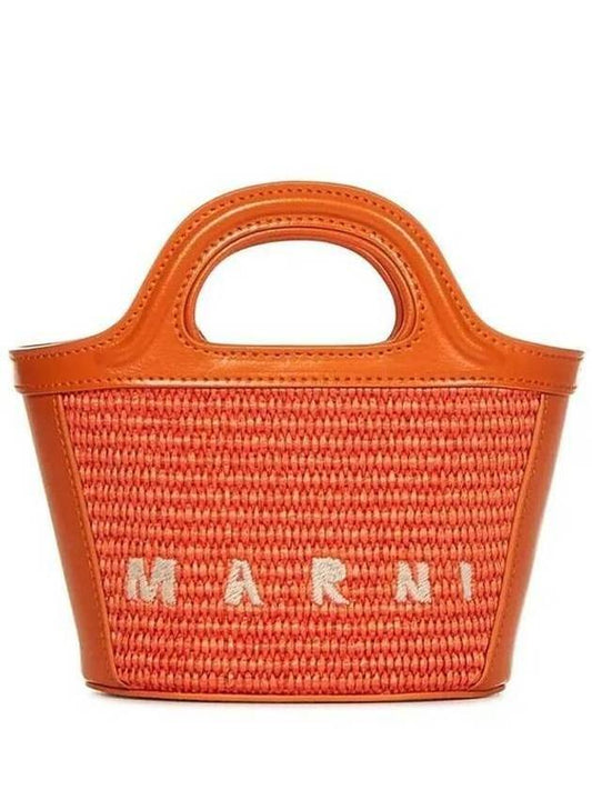 Tropicalia Micro Leather Raffia Tote Bag Orange - MARNI - BALAAN 2
