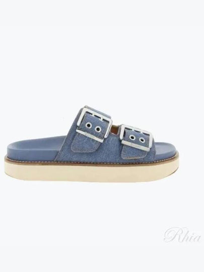 Double Buckle Strap Denim Slippers Blue - GANNI - BALAAN 2