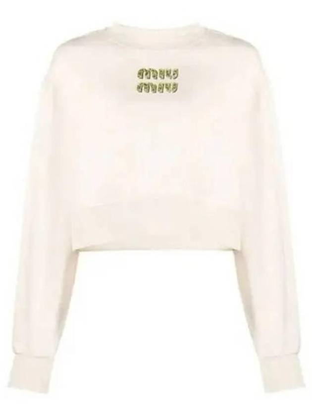 Embroidered Logo Cropped Sweatshirt Natural - MIU MIU - BALAAN 2