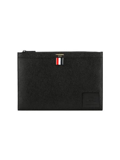 Pebble Grain Leather Diagonal Brass Label Medium Clutch Bag Black - THOM BROWNE - BALAAN 2