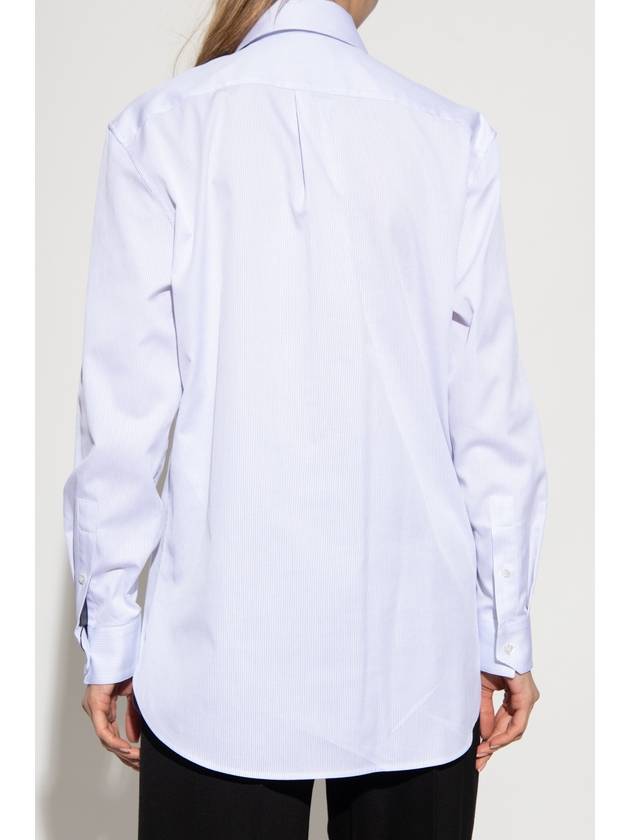 Striped Cotton Poplin Monogram Long Sleeve Shirt Blan Bleu - SAINT LAURENT - BALAAN 3