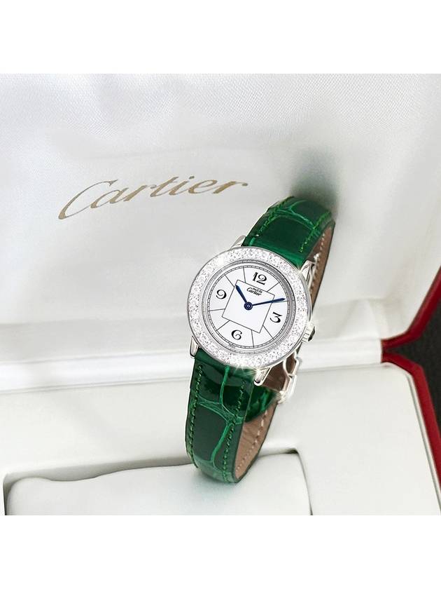 Ronde Big Diamond White Arabian Dial Women s Leather Watch - CARTIER - BALAAN 4