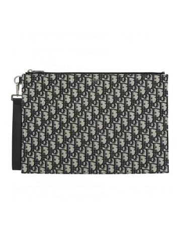 Oblique Jacquard A4 Pouch Clutch Bag Beige Black - DIOR - BALAAN 1