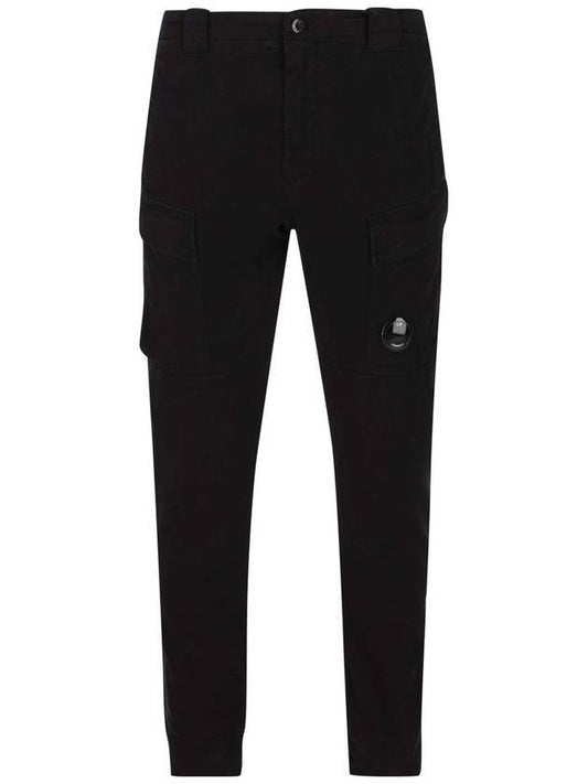 Stretch Satin Logo Lens Wappen Straight Pants Black - CP COMPANY - BALAAN.