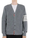 4-Bar Striped Waffle High V-Neck Cardigan Light Grey - THOM BROWNE - BALAAN 2