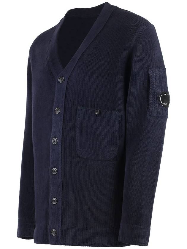 Cotton Chenille Buttoned Cardigan Blue - CP COMPANY - BALAAN 3