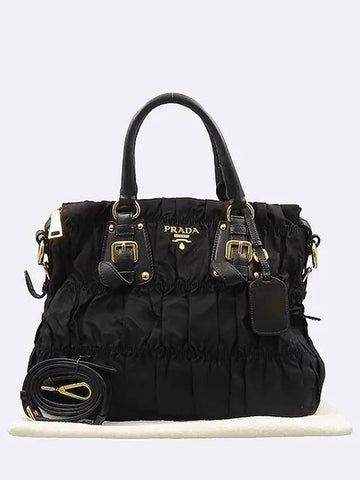 B1336M Black Nylon Gold Logo Goffre Tote Bag Shoulder Strap 2WAY - PRADA - BALAAN 1