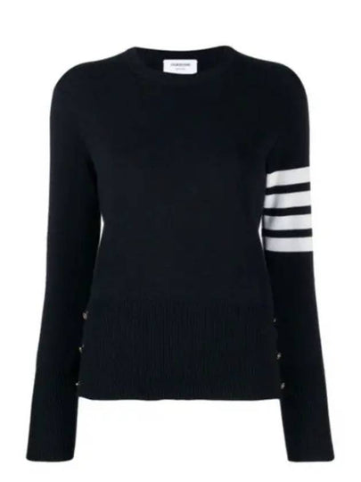 Milano Stitch Crewneck 4-Bar Cotton Crepe Knit Top Navy - THOM BROWNE - BALAAN 2