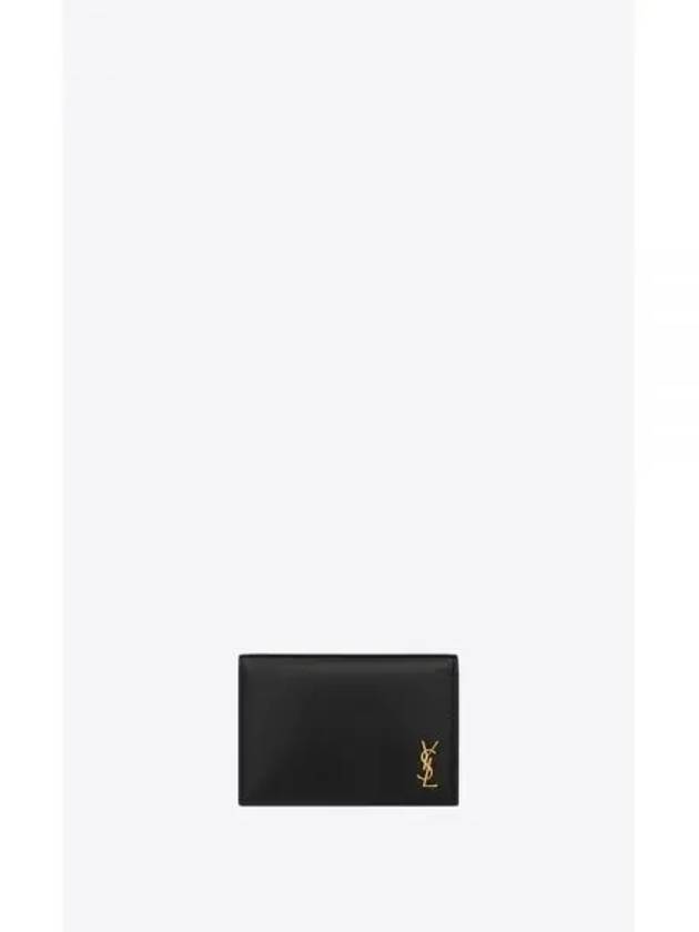 Cassandra Leather Mini Card Wallet Black - SAINT LAURENT - BALAAN 2