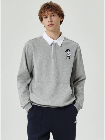 Let's Get Buddy Collar Pocket Sweatshirt Gray - GOXO - BALAAN 1