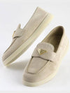 Triangle Logo Suede Leather Loafer Desert Beige - PRADA - BALAAN 2