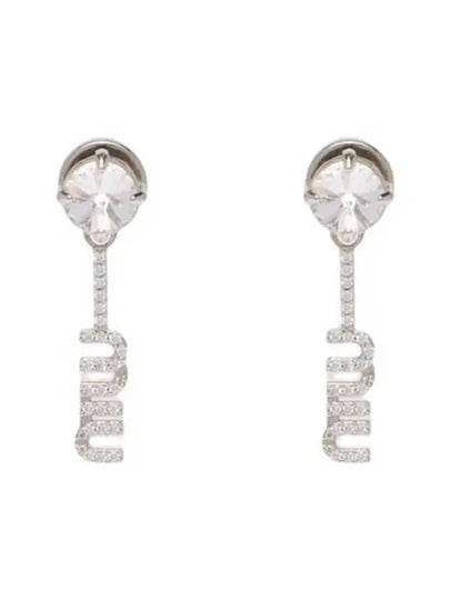 Logo Crystal Metal Earrings Silver - MIU MIU - BALAAN 2