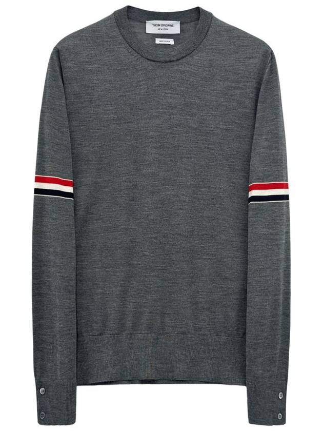 Merino Striped Crew Neck Knit Top Grey - THOM BROWNE - BALAAN 2