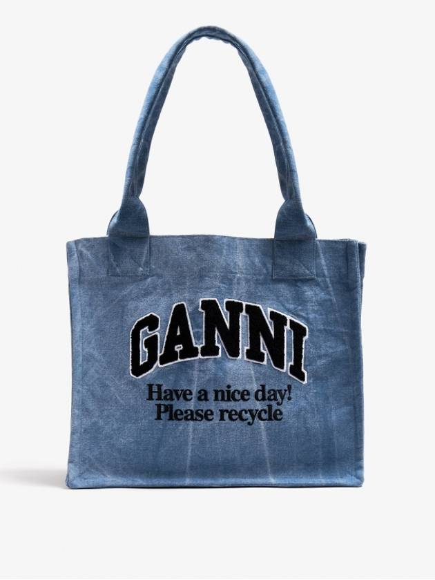 Embroidered Logo Canvas Large Tote Bag Blue - GANNI - BALAAN 2